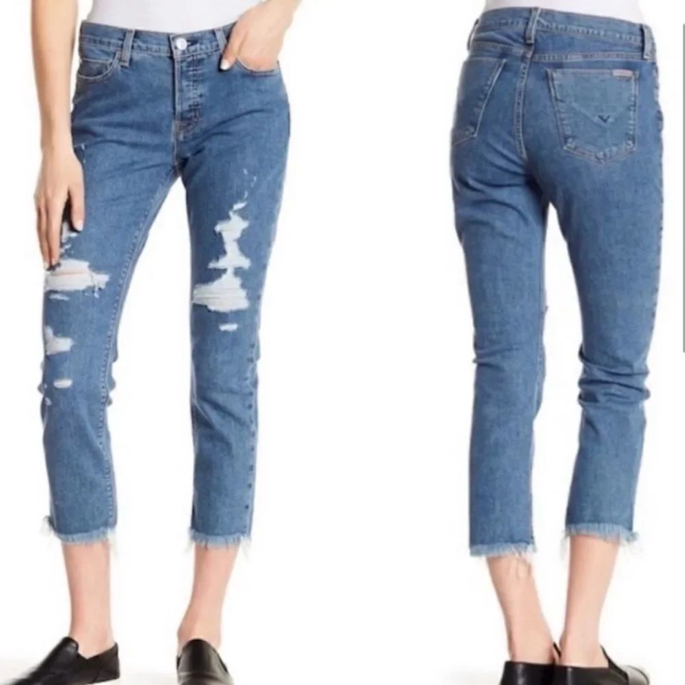HUDSON Riley Relaxed Straight Leg Crop Distress Jean